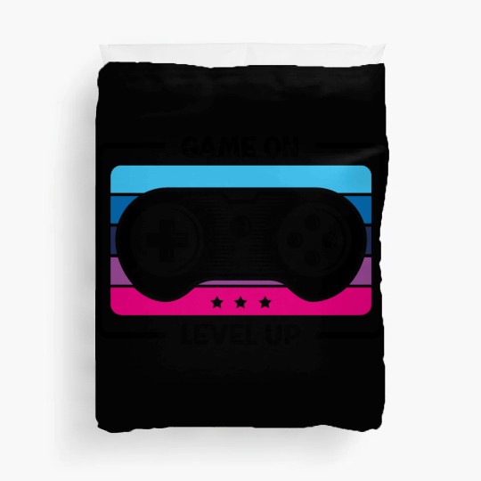 Game on level up illustration black Duvet Covers