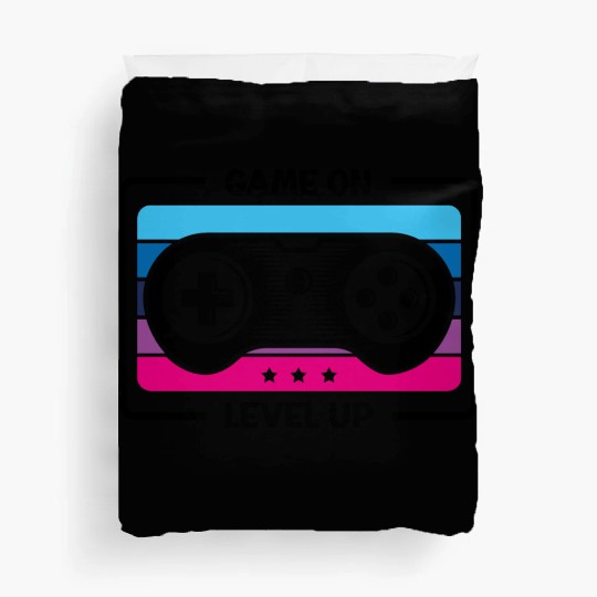 Game on level up illustration black Duvet Covers