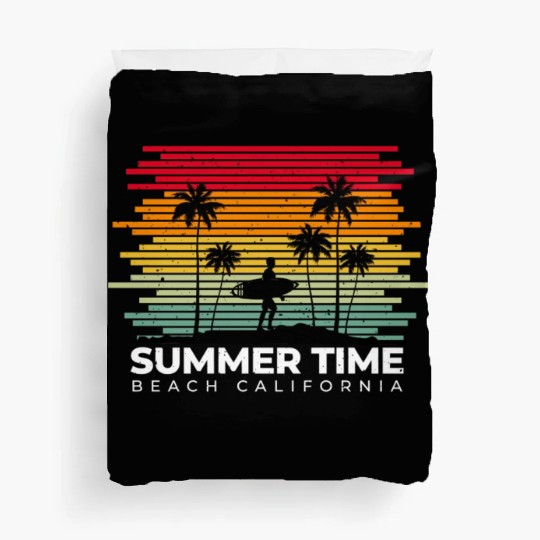 line retro style beach summer time california Duvet Covers