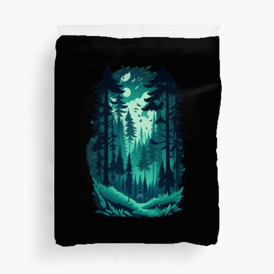 Watercolor Pine Forest Landscape Clipart, Forest B Duvet Covers