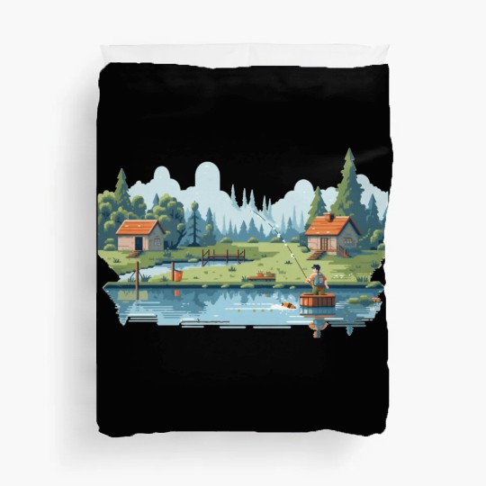 Fisherman Nature 8-bit style Duvet Covers