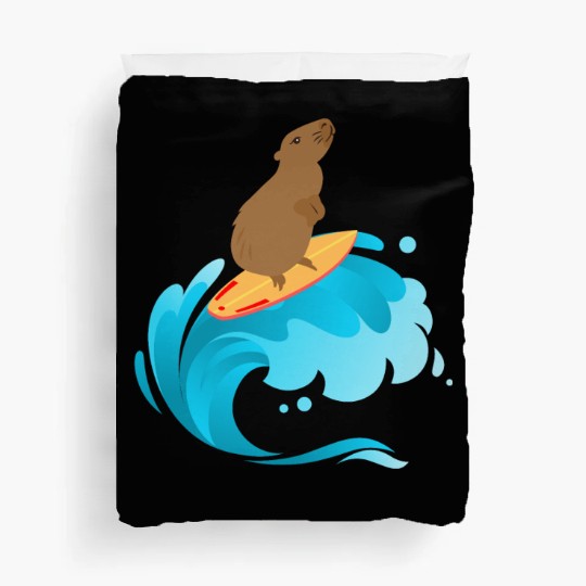 A good wave of surfing capybara Duvet Covers