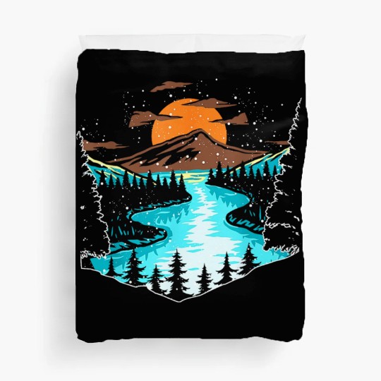 Wildlife Mountain River Outdoor Nature Full Moon Duvet Covers