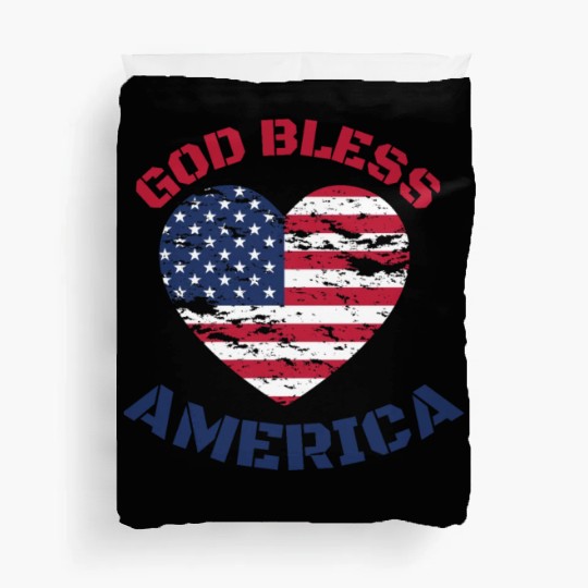 God Bless America, Heart Flag Shape. Duvet Covers
