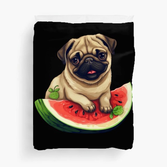 Pug with Melon, Funny Summer Design for Dog Lovers Duvet Covers