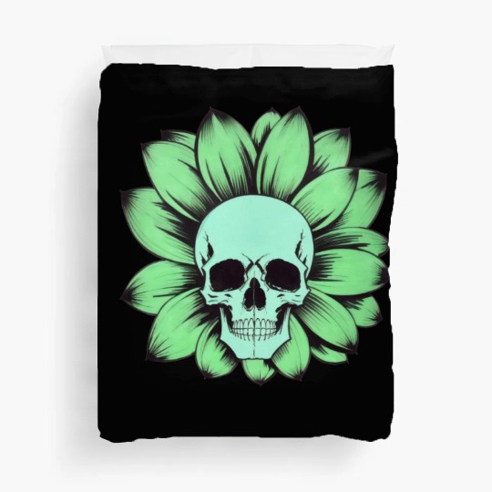 Green Toxic Sunflower Skull Vintage Style Duvet Covers