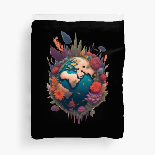 World With Roses Planet Earth Abstract Duvet Covers