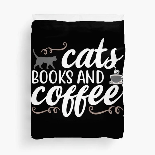 Cats Books And Coffee Feline Lady Cat Duvet Covers