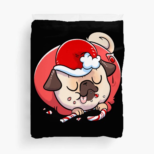 Pug Elf Candy Cane Duvet Covers