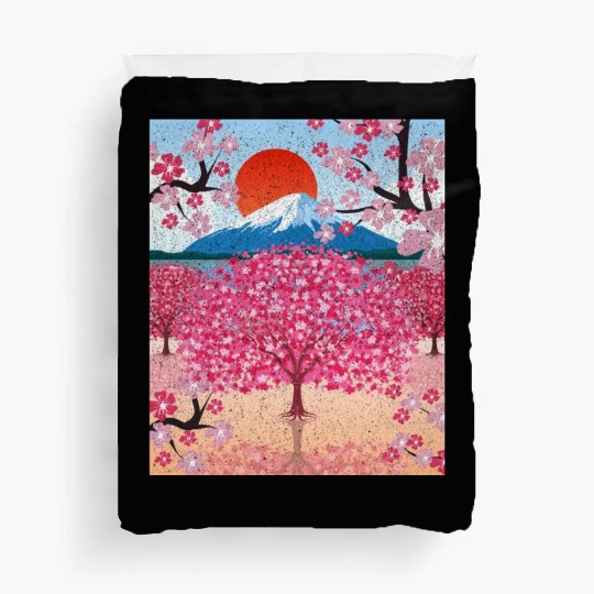 Sunset Sakura Mountains Gift Cherry Blossoms Duvet Covers