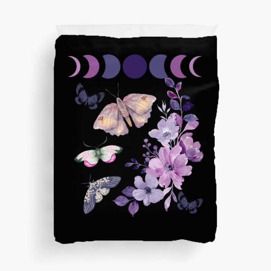 Violet Purple Moon Moth Flower Duvet Covers