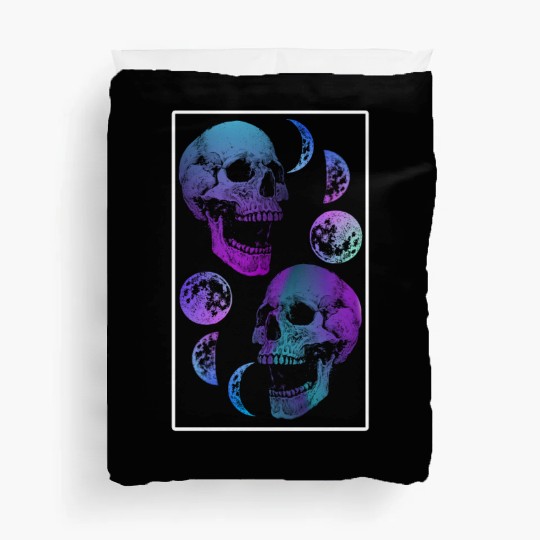 Skeleton Duvet Covers, Neon Skull Moon Gothic Skeleton