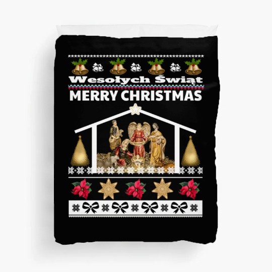 Polish Wesolych Swiat Nativity Scene Jesus Born Duvet Covers