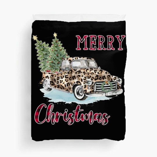 Merry Christmas Leopard Print Truck Duvet Covers