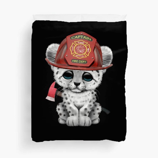 Cute Snow Leopard Cub Firefighter Duvet Covers