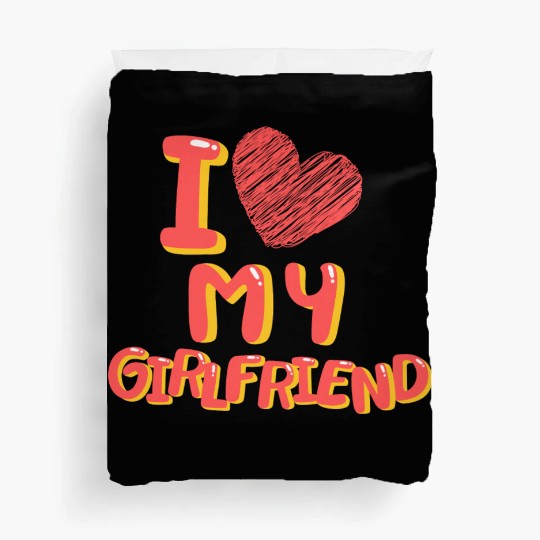 I Love My Girlfriend Heart Balloons Black Duvet Covers