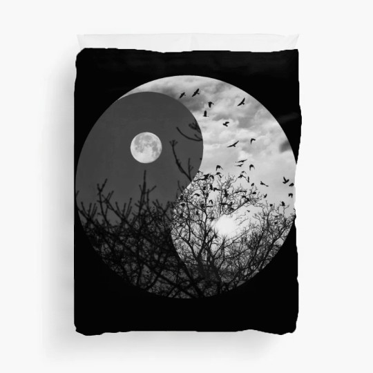 Yin and Yang of Moon and Sun in Black and White Duvet Covers