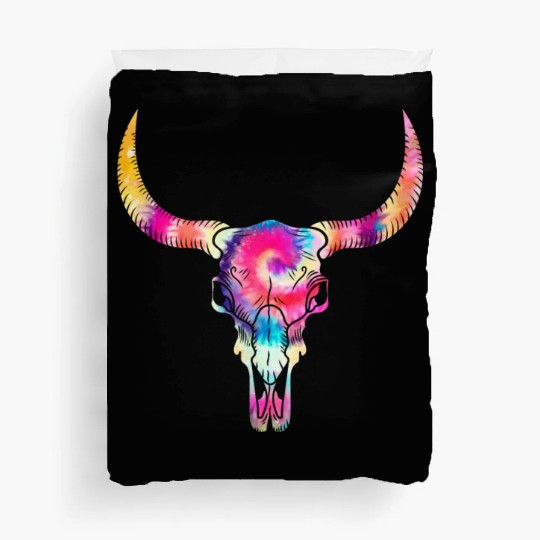 Cow Duvet Covers, Cow Skull Tie Dye Watercolor Duvet Covers, Cow