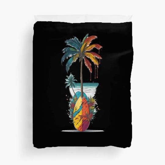 Surfboard beach island Duvet Covers