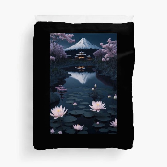 Asia Landscape by night Serene Mount Fuji Duvet Covers