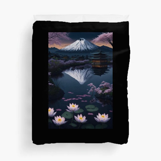 Asia Landscape by night Serene Mount Fuji Duvet Covers