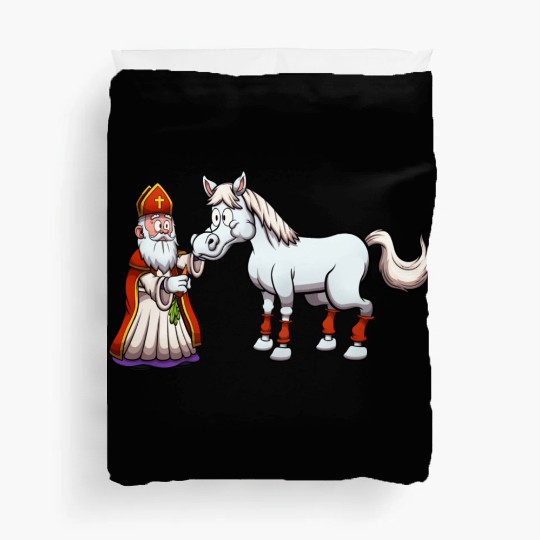 Saint Nicholas Feeding His Horse Duvet Covers
