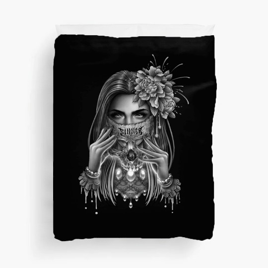 skull mask and peony flower Duvet Covers