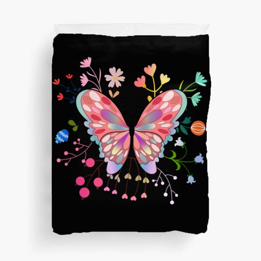 Butterfly flower pink insect bug floral nature Duvet Covers