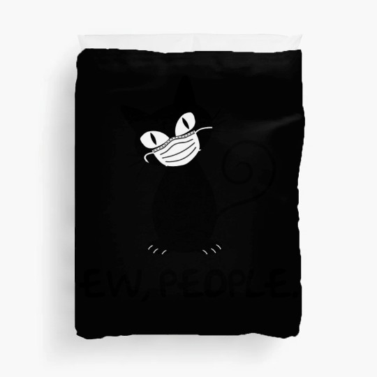 Funny Ew People Black Cat Face Mask Duvet Covers