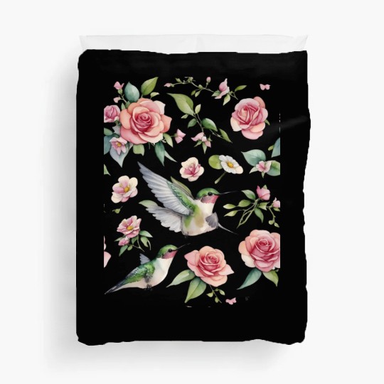 a little hummingbird and beautiful wildflowers Duvet Covers