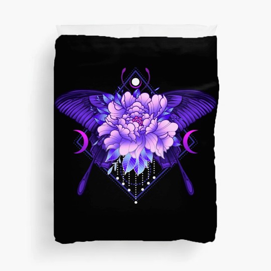 Peony Butterfly geometric tattoo Duvet Covers