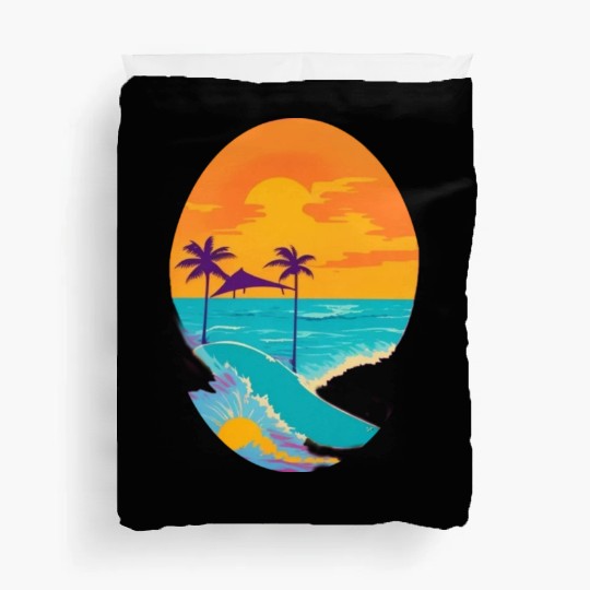 Golden Horizon: Serene Sunset & Surfing Paradise Duvet Covers