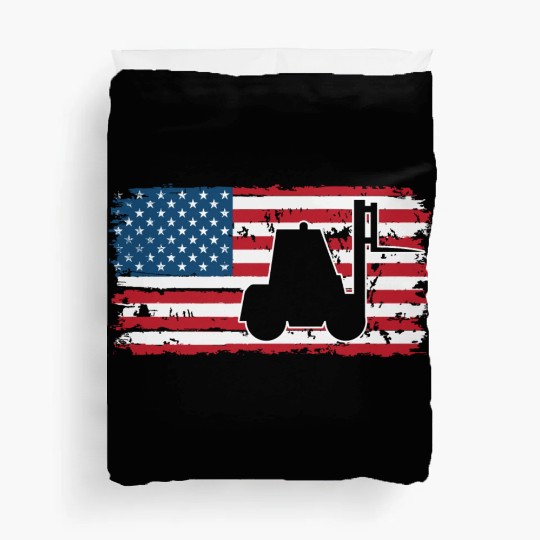 Forklift Driver Usa Flag Duvet Covers
