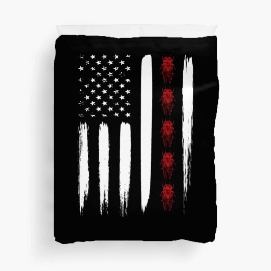 Cicada Line In Distressed Us Flag For Cicada Duvet Covers