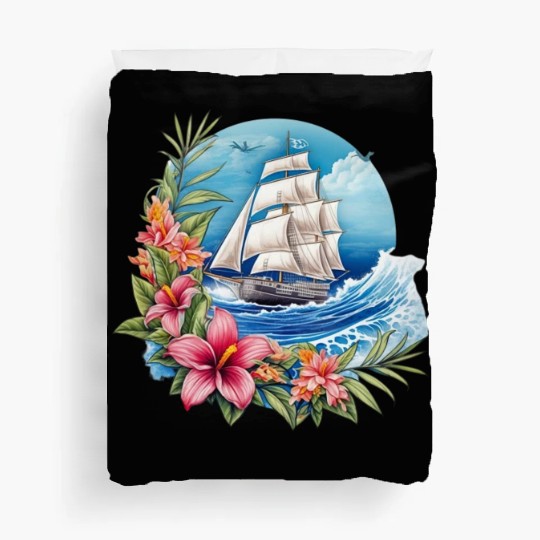 Sailing Ship Sailing Orchids Flowers Sailboat Duvet Covers
