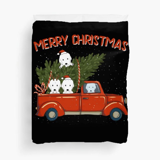 Great Pyrenees Xmas Vintage Red Pickup Duvet Covers