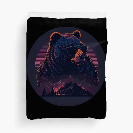 Stylish synthwave Bear Duvet Covers