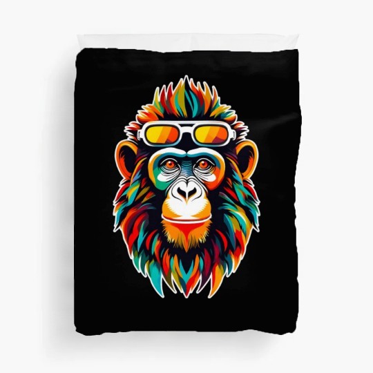 Retro Cyberpunk Monkey With Bold Colors Duvet Covers