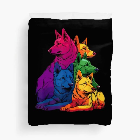 Colorful LGBT Pride German Shepherd Dog Pile Duvet Covers