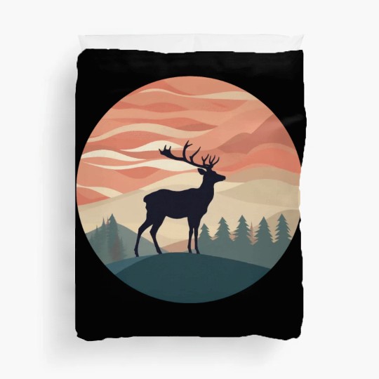 Deer Silhouette Emerald Forest Wanderlust Design Duvet Covers