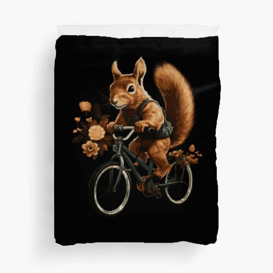 Squirrel Riding A Bicycle Duvet Covers