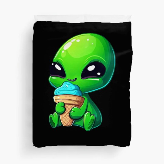 Alien Extraterrestrial Ice Blue Green Duvet Covers