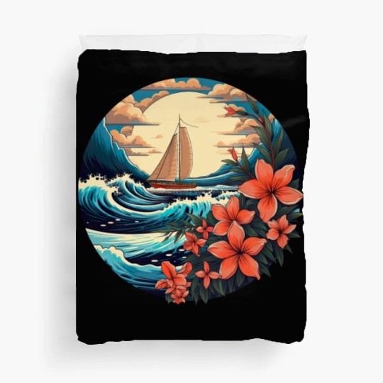 Sailing Ship Sailing Orchids Flowers Sailboat Duvet Covers