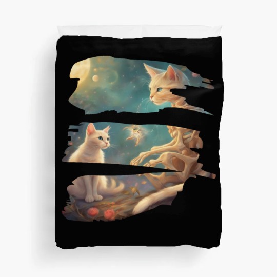 Skeleton And Cat Best Friends Kitten Funny Cats Lo Duvet Covers