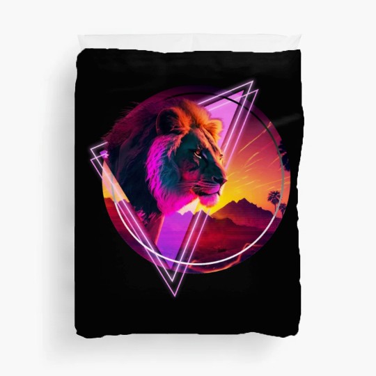 Synthwave desert Lion Duvet Covers