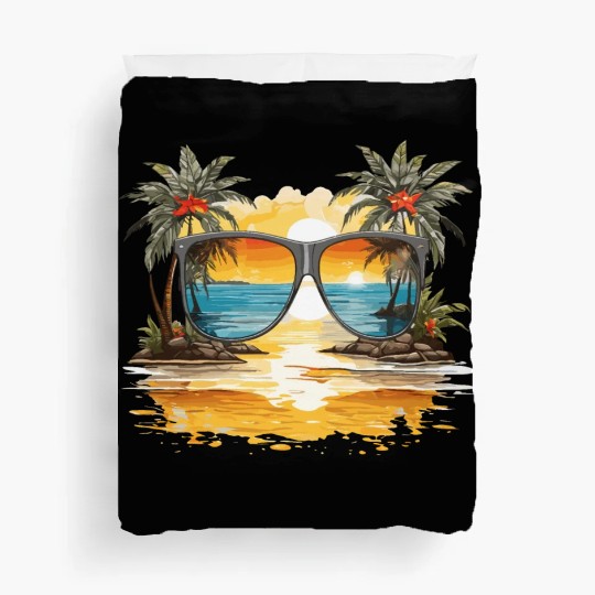 Sun glasses with tropical beach Duvet Covers Design