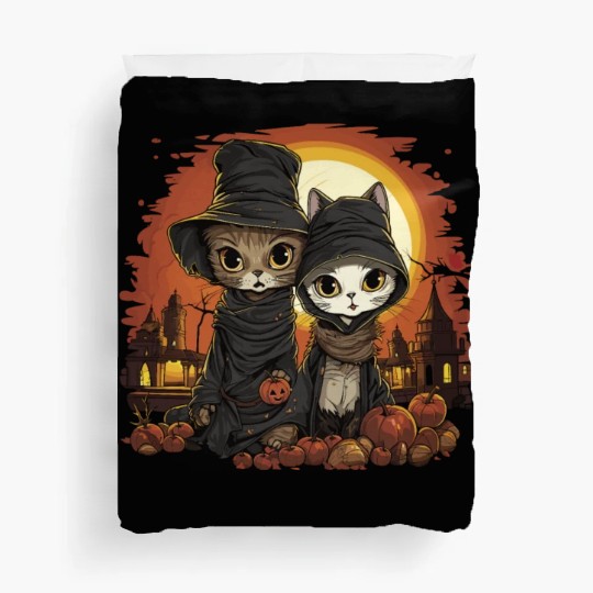 Cute Kittens Trick or Treating - Happy Halloween! Duvet Covers