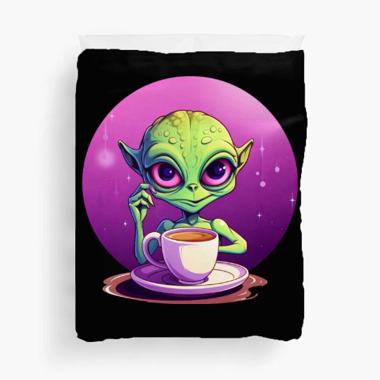 midnight Coffee: The Green Alien Drinker Duvet Covers