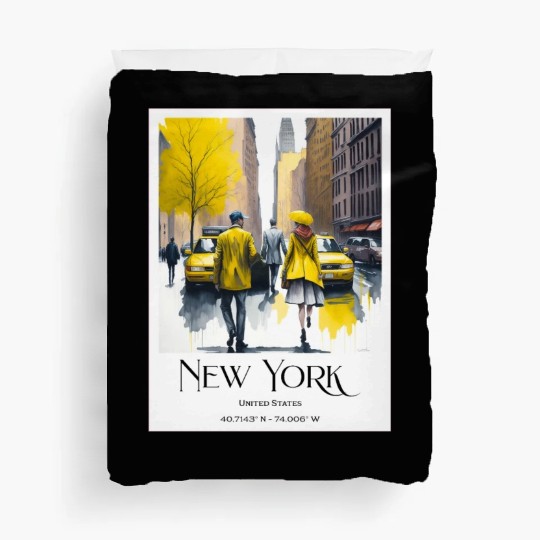 Watercolor painting loving couple in New York City Duvet Covers