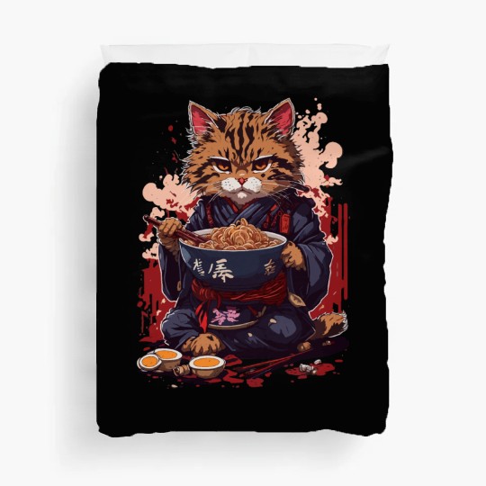 cute cat with ramen bowl design Duvet Covers